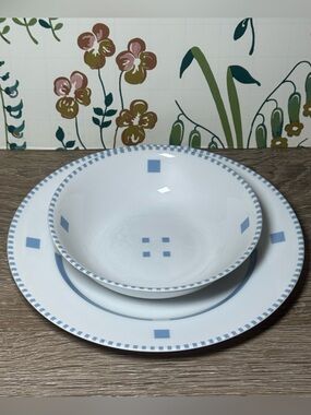 RARE Vintage Swid Powell Tuxedo Child's Dining Set Light Blue 2 Piece Set